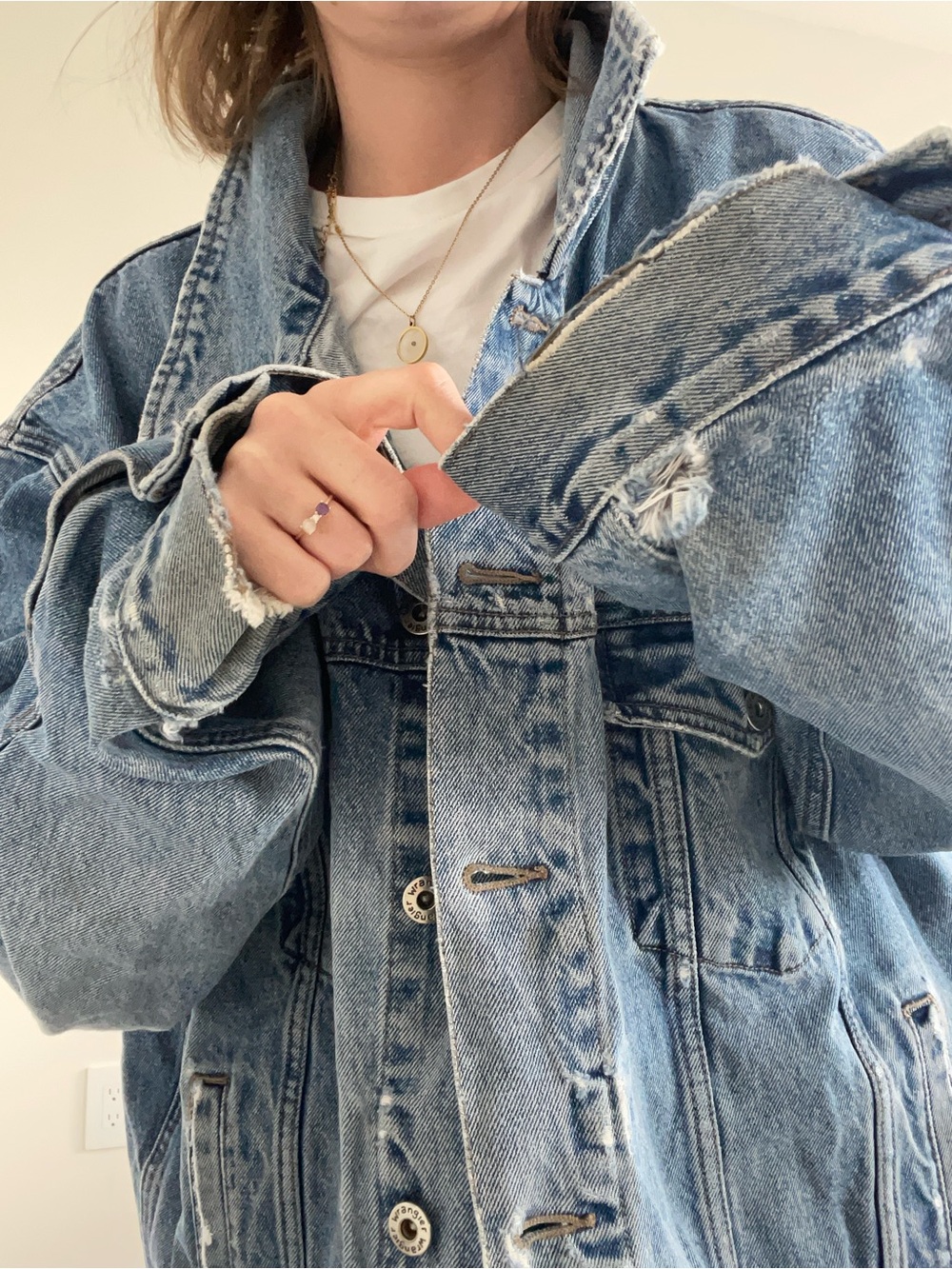Vintage Wrangler Hero Distressed Blue Oversized Denim Jacket - Picture 8 of 9